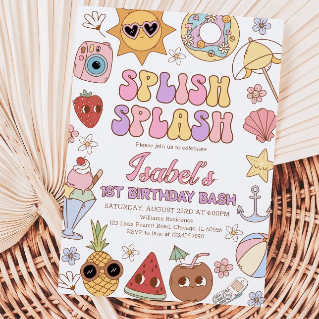 Groovy Splish Splash Beach Bash Birthday Invitation (Creator Uploaded)