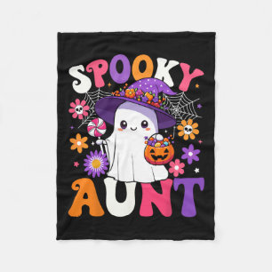 Groovy Spooky Aunt Halloween Ghost Pumpkin Hallowe Fleece Blanket