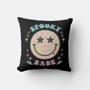 Groovy Spooky Babe Face Happy Halloween Costume Re Throw Pillow