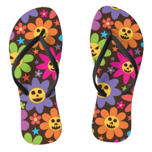 Groovy Spooky Colourful Flowers Halloween  Flip Flops
