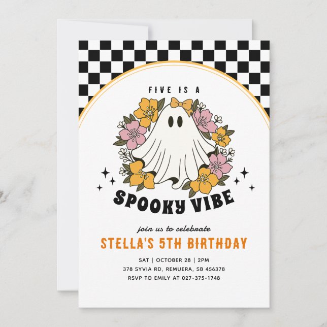 Groovy Spooky Girl Halloween Birthday Invitation (Front)