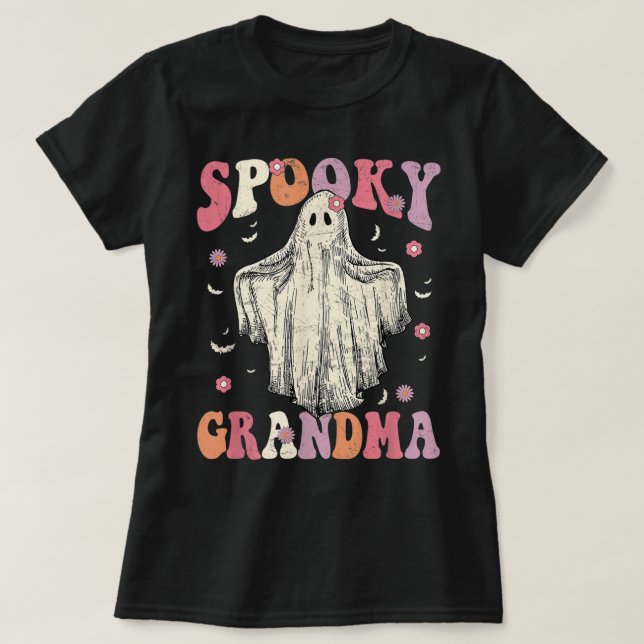 Groovy Spooky Grandma Ghost Flower Retro Halloween T-Shirt (Design Front)