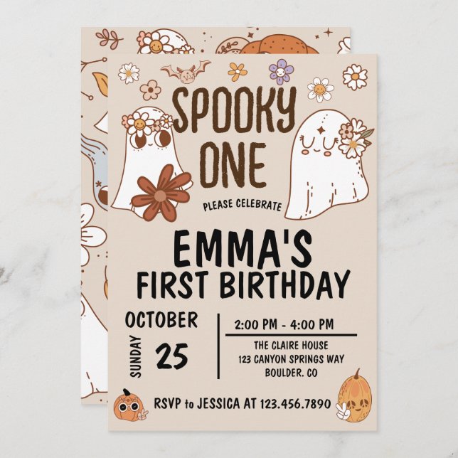 Groovy Spooky Halloween One Birthday  Invitation (Front/Back)