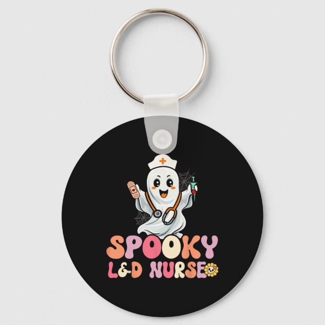 Groovy Spooky Labour and Delivery Nurse Halloween  Keychain (Front)