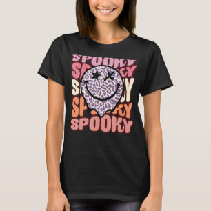 Groovy Spooky Leopard Face Happy Halloween Retro H T-Shirt