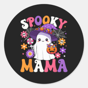Groovy Spooky Mama Halloween Ghost Pumpkin Hallowe Classic Round Sticker
