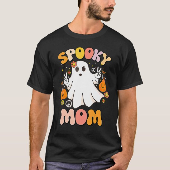 Groovy Spooky Mom Ghost Boo Halloween Costume Retr T-Shirt (Front)