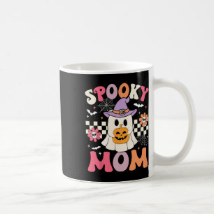 Groovy Spooky Mom Retro Ghost Holding Pumpkin Hall Coffee Mug