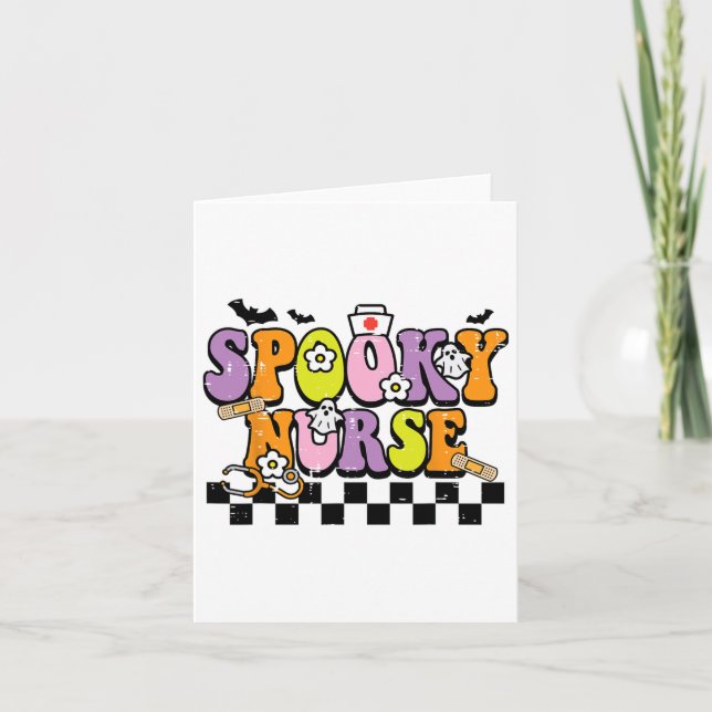 Groovy Spooky Nurse Retro Halloween Nurse Fall Scr Card (Front)