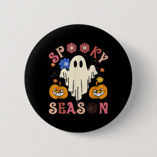 Groovy Spooky Season Cute Ghost Holding Pumpkin Ha 2 Inch Round Button