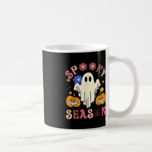 Groovy Spooky Season Cute Ghost Holding Pumpkin Ha Coffee Mug