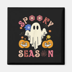 Groovy Spooky Season Cute Ghost Holding Pumpkin Ha Magnet