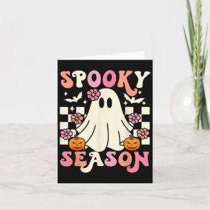 Groovy Spooky Season Cute Ghost Pumpkin Halloween  Card