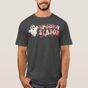 Groovy Spooky Season Hippie Floral Ghost Retro Hal T-Shirt
