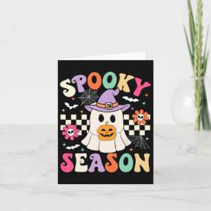 Groovy Spooky Season Retro Ghost Holding Pumpkin H Card