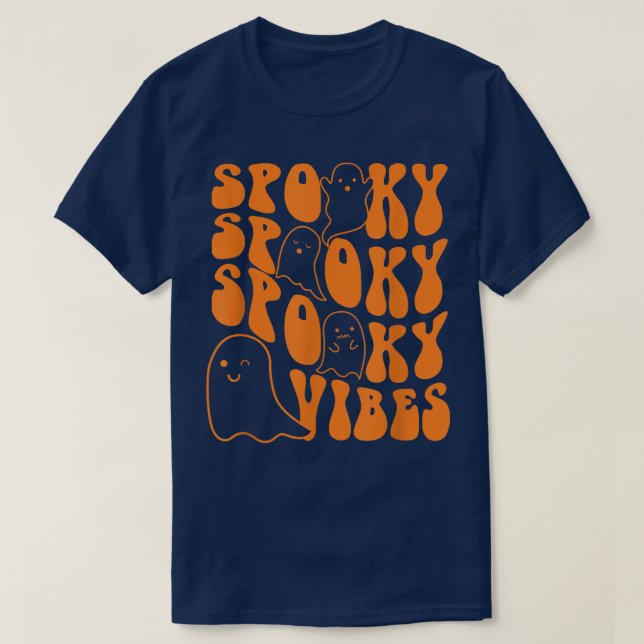 Groovy Spooky Vibes Boo Ghost Spooky Season Hallow T-Shirt (Design Front)