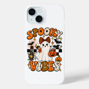 Groovy Spooky Vibes Cute Boo Ghost Halloween iPhone 15 Case