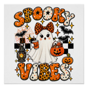 Groovy Spooky Vibes Cute Boo Ghost Halloween Poster