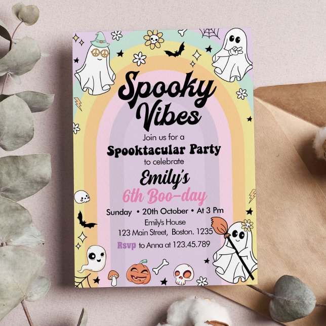 Groovy Spooky Vibes Ghost Birthday Invitation (Creator Uploaded)