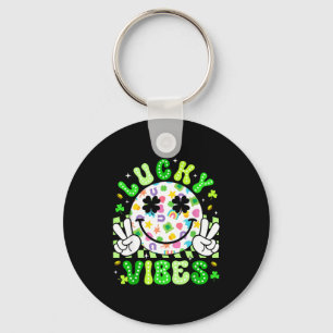 Groovy st patricks day lucky vibes shamrock women keychain