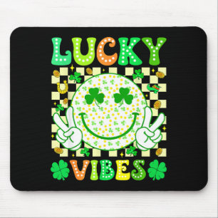 Groovy St Patricks Day Lucky Vibes Shamrock Women  Mouse Pad