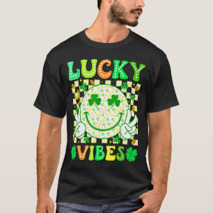 Groovy St Patricks Day Lucky Vibes Shamrock Women  T-Shirt