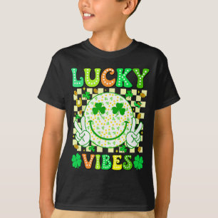 Groovy St Patricks Day Lucky Vibes Shamrock Women  T-Shirt