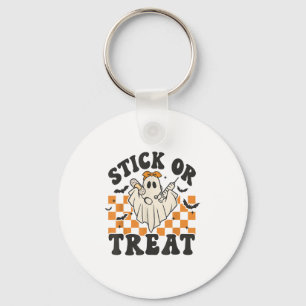 Groovy Stick Or Treat Funny Ghost Nurse Doctor Hal Keychain