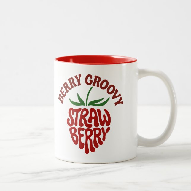 Groovy Strawberry Retro 70s Vibes Two-Tone Coffee Mug (Right)