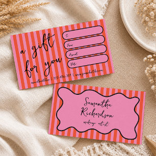 Groovy Stripes Cherry Pink Retro Girly Gift Cards