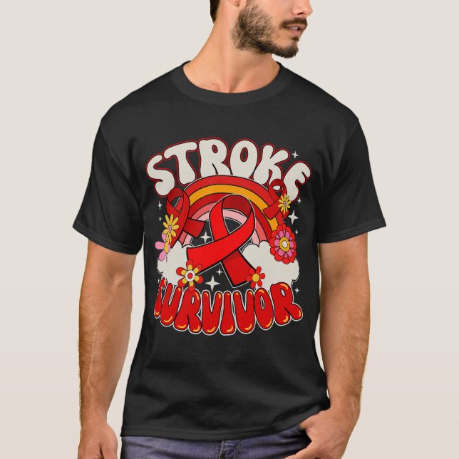 Groovy Stroke Survivor Stroke Awareness Month T-Shirt (Front)