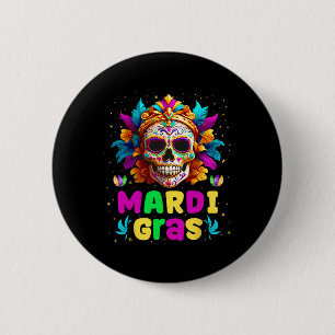 Groovy Sugar Skull Jester Costume Mardi Gras Men W 2 Inch Round Button