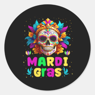 Groovy Sugar Skull Jester Costume Mardi Gras Men W Classic Round Sticker