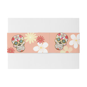 Groovy Sugar Skull Soft Colours Retro flowers Invitation Belly Band