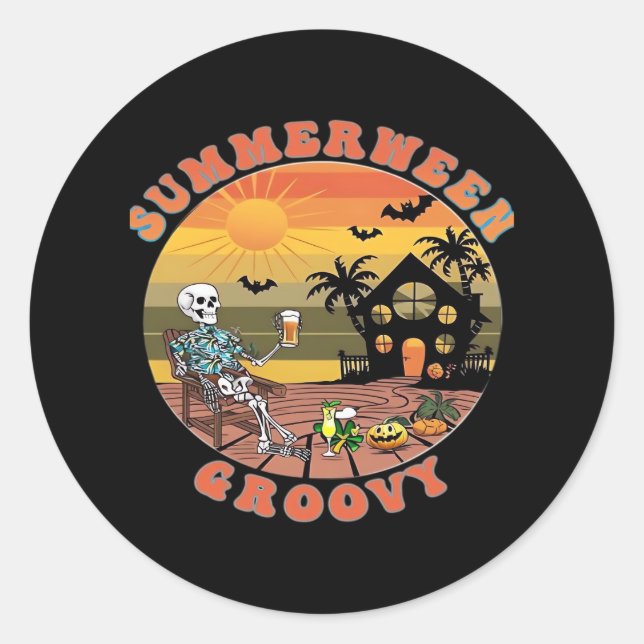 Groovy Summerween For Refreshing Heat Classic Classic Round Sticker (Front)