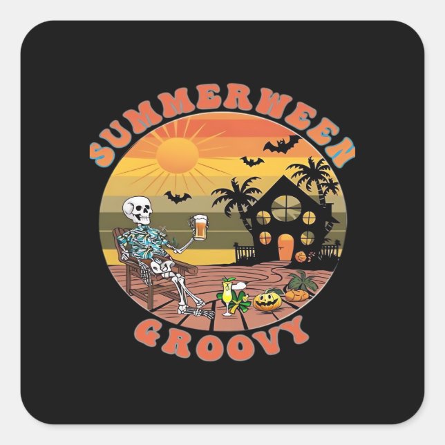 Groovy Summerween For Refreshing Heat Classic Square Sticker (Front)