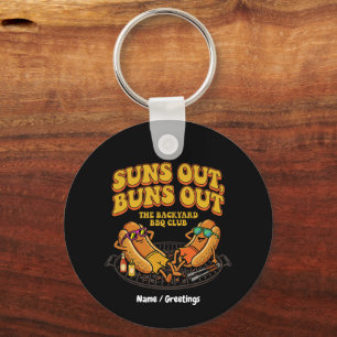 Groovy Suns Out Buns Out Backyard BBQ Club Funny Keychain