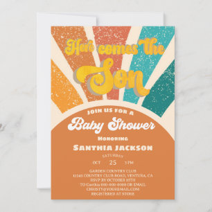 Groovy Sunshine Baby Shower Here Come The Son Invitation