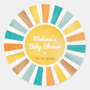 Groovy Sunshine Here Comes the Son Boy Baby Shower Classic Round Sticker