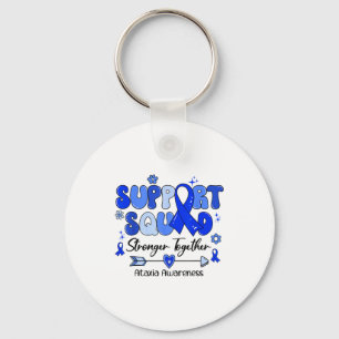 Groovy Support Squad Blue Ribbon Ataxia Awareness  Keychain