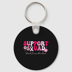 Groovy Support Squad Breast Cancer Awareness White Keychain