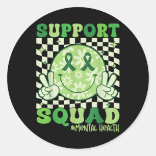 Groovy Support Squad Mental Health Awareness Green Classic Round Sticker