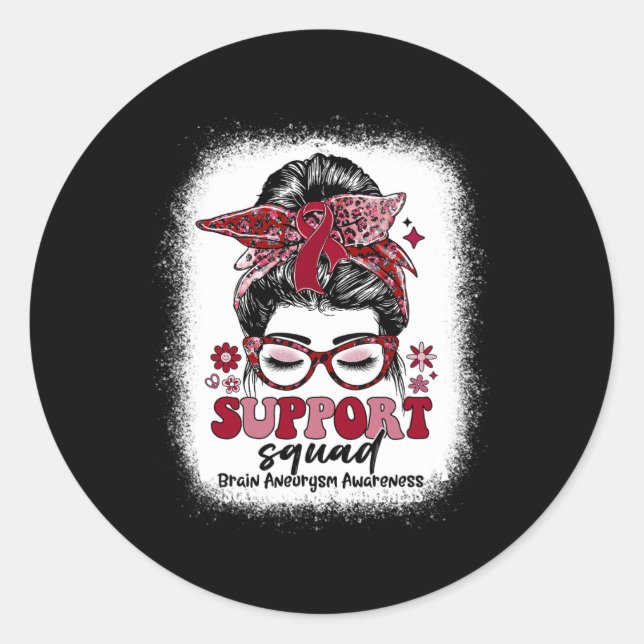 Groovy Support Squad Messy Bun Brain Aneurysm  Classic Round Sticker (Front)