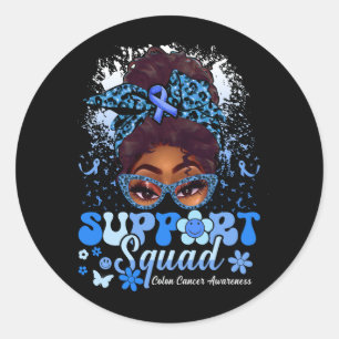 Groovy Support Squad Messy Bun Colon Cancer Awaren Classic Round Sticker