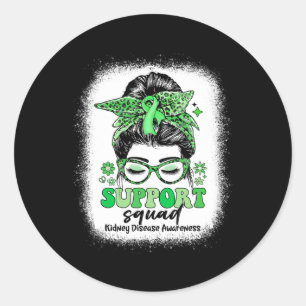 Groovy Support Squad Messy Bun Kidney Disease  Classic Round Sticker