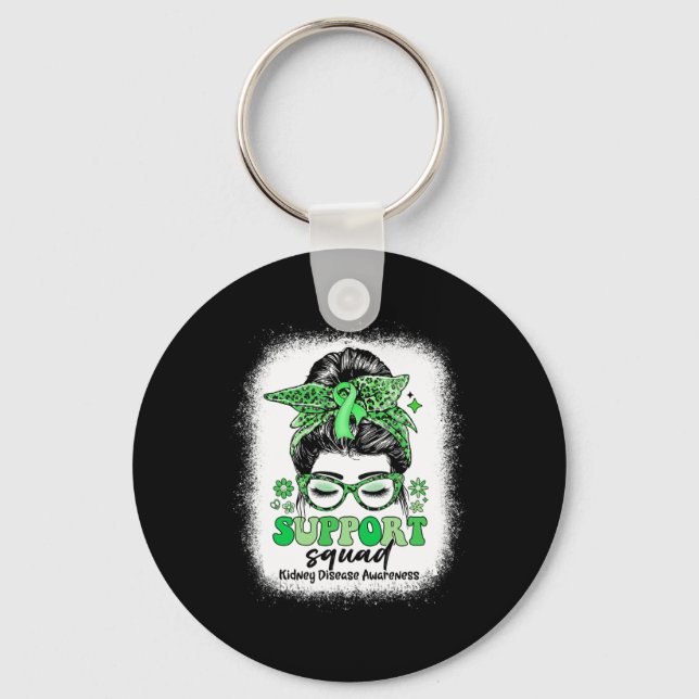 Groovy Support Squad Messy Bun Kidney Disease  Keychain (Front)