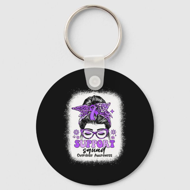 Groovy Support Squad Messy Bun Overdose Awareness  Keychain (Front)