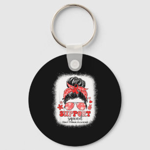 Groovy Support Squad Messy Bun Red Ribbon Heart Di Keychain