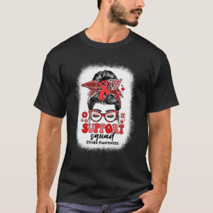 Groovy Support Squad Messy Bun Stroke Awareness T-Shirt