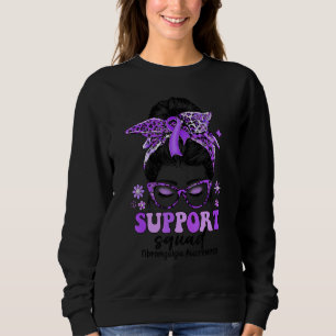Groovy Support Squad Messy Bun Women Fibromyalgia Sweatshirt